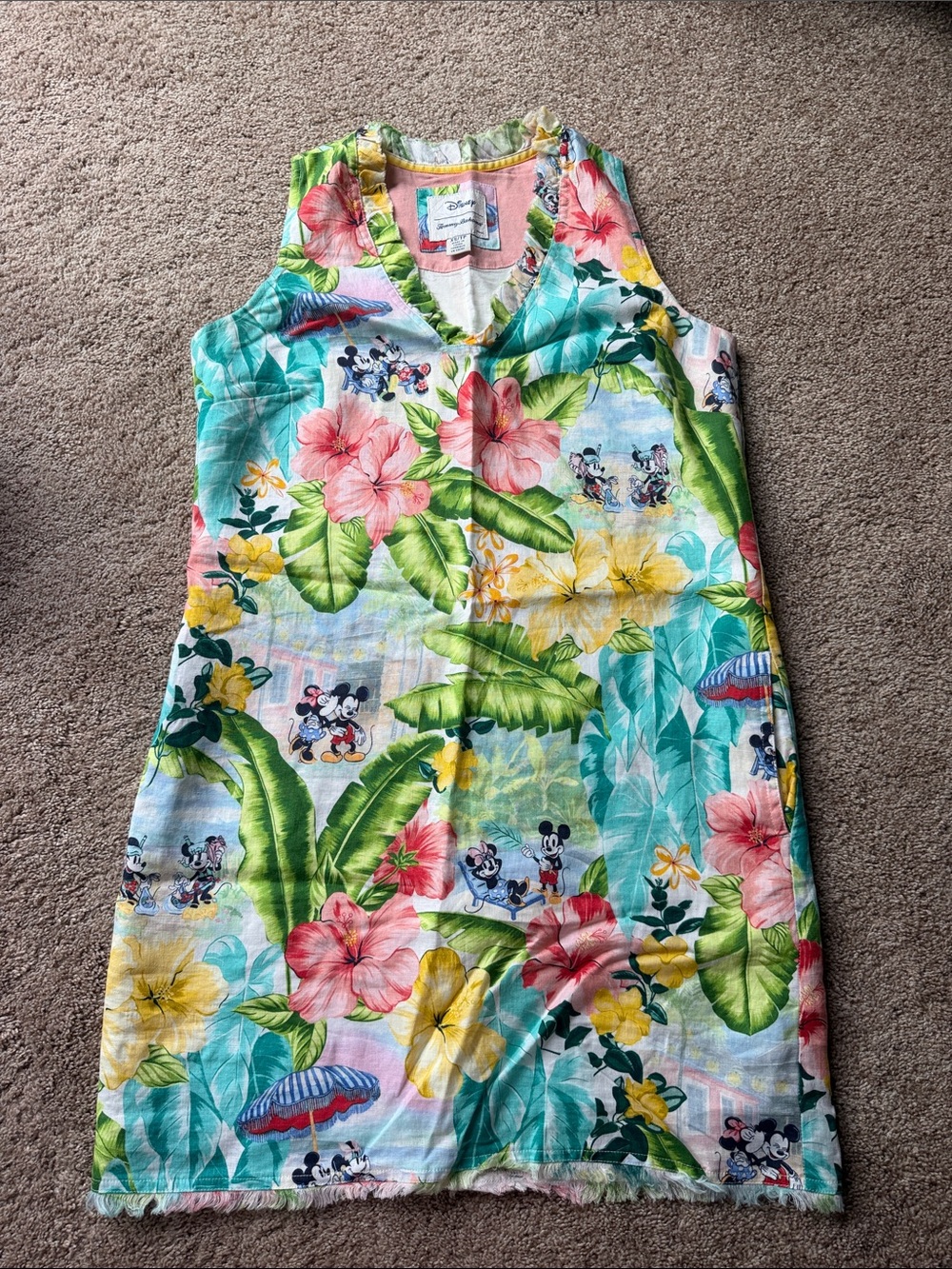 Tommy Bahama Disney linen dress with Mickey Print - Green Pink YellowXS